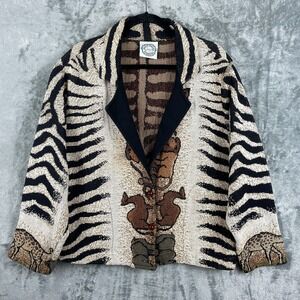Vtg Sugar‎ Street Weavers Africa Safari Tapestry Sweater Jacket Womens One Sz